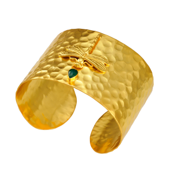 Bangle made from brass, goldplated, green onyx